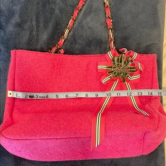 Goldie Pink Shoulder Bag with Chain-Link Handles and Decorative Embellishment - Picture 11 of 12